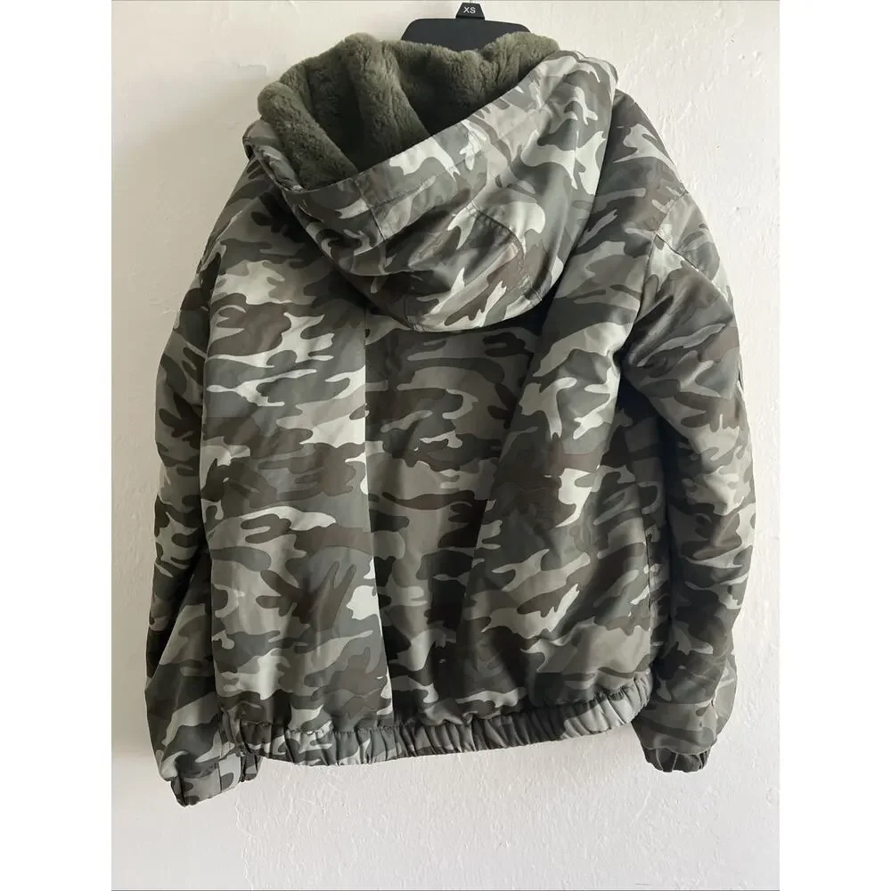 Justice Girls Green Camo Jacket Fleece Lined Size 12 Great Condition With Hood